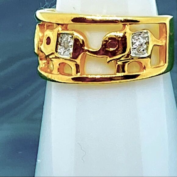 Geitz Elephant design 14K Gold Filled Filigree Band Ring CZ Stones size 7.5 - Picture 1 of 8